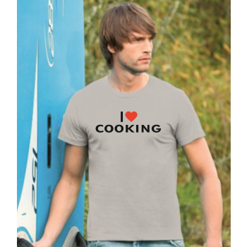 Koszulka T-shirt szara z napisem I love cooking (ja kocham gotować)
