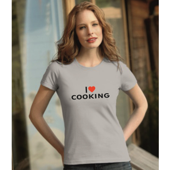 Koszulka T-shirt szara z napisem I love cooking (ja kocham gotować)